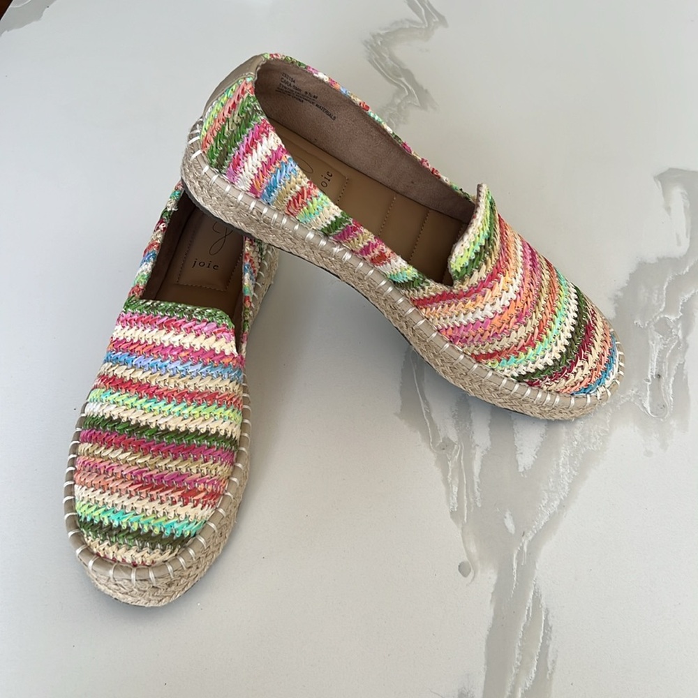 Joie Cara Multicolor Pink Green Natural Espadrille Slip On Flats Womens 9.5 M